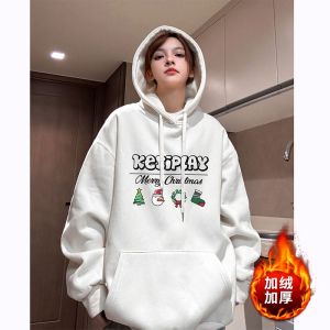 Extra Large 300 Pounds Christmas Couples Hoodie Sweatshirt Red Cotton Casual Windproof Warm Breathable Anti-static Sweatshirt