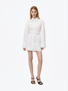 ANN ANDELMAN | Waist-cinching White Long-sleeve Dress