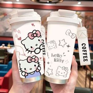 Kitty Cat แก้วดื่มน้ำรักษาความร้อนแบบพกพา ความจุขนาดใหญ่ แก้วกาแฟสำหรับใช้ในชีวิตประจำวัน แก้วดื่มแบบมีสตรีทแวร์