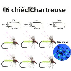 Bộ Mồi Câu Ruồi Khô Bimoo 5/6 Con Gồm Các Loại Grizzle Saddle Hackle Goose Biots Thân Phân Đoạn Dùng Cho Câu Cá Hồi Cá Vược - Kích Thước 16 18 20