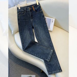 เอวสูงSlim-Fitผ้าฝ้ายDenimกางเกงผู้หญิงสีฟ้ากางเกงยีนส์ขาตรงใหม่ฤดูใบไม้ผลิ/ฤดูร้อน 2024 Sistersยี่ห้อ