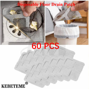 KEBETEME 60Pcs Disposable Floor Drain Patch Anti Blocking Filter Screen Kitchen Bathroom Disposable Floor Drain Sticker Floor Sink Strainer Bathroom Accessories