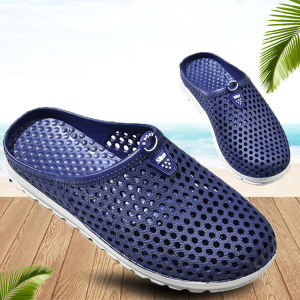 Trendy Mens Sandals Breathable Mesh Slip-On Beach Shoes Anti-Slip Plastic Casual Outdoor Slippers Open-Toe Comfortable Flip Flops