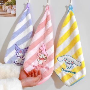 Sanrio Kuromi Towel Cute Cartoon Cinnamoroll My Melody Absorbent Quick Drying Towel Girl&Child Kawaii Stripe Wash Face Hands Washcloth Gifts