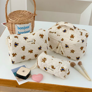 Portable Travel Cosmetic Bag Womens New 2025 Makeup Storage Bag Girls Heart Wash Bag Carry-On Inner Bag Stripe Cotton