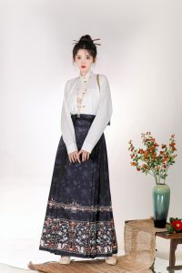 Original Ming Dynasty Hanfu Style Floral Half Skirt Stand Collar Shirt Commute Set Simulated Makeup Improved Autumn Wear