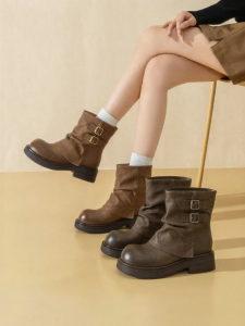 Josiny | New Fall Retro Western Cowgirl Short Boots Thick Heel