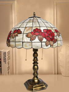 European Style Tiffany Handmade Shell Table Lamp for Living Room Bedroom Study Room 16 Inch Rose Flower Natural Shell Lamp