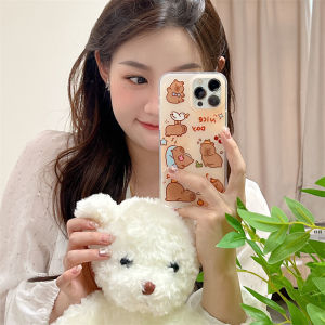 Creative Brown Bear Full Cover Anti-Fall  Shell for  16Promax 15 Cute 14Pro Apricot 13Pro Silicone Protective Case