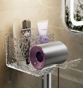 Bathroom Iceberg Pattern Hair Dryer Holder Wall Mounted No Drilling Required Hairdryer Stand Bathroom Storage Rack Organizer