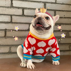 DY Loving Áo Len Shihtzu Cho Chó Hàn Quốc Áo Khoác Thú Cưng Trái Tim Màu Đỏ Phối Màu Áo Khoác Ấm Thời Trang Cho Mèo