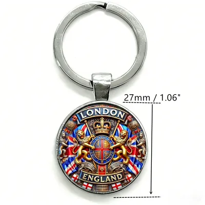 1PC London Retro British Style Keychain 2D Flat Glass Dome UK Travel Souvenir Double Decker Bus Big Ben Design Gift for Friends