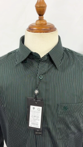 SAN SCIARO - Áo Sơ Mi Tay Dài Màu Xanh Lá - Đen Sọc Dọc Regular Lai Bầu Quà Tặng Nam Việt Tiến