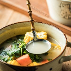 Retro Large Spoon Handle Drain Spoon Soup Spoon Easy to Clean Ancient Style Kitchen Utensils for Noodles Home Use Meal Serving Soup Drinking