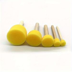 5Pcs Yellow Sponge Brush for Arts and Crafts - Durable Rubber Mixed Sizes Round Mushroom Head for Painting Graffiti and Crea