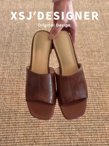 LIQIXIEFANG | French Style Square Toe Coarse Heel Sandals