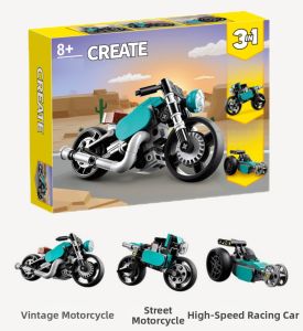 Educational 3-in-1 Creative Transformable Retro Motorcycle Building Block Toy