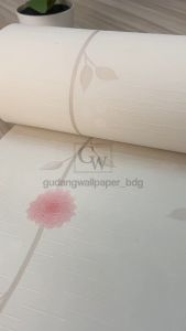 Wallpaper Vinyl Dinding Motif Mewah Bunga Bulat Akar Panjang Warna Putih Tulang Bunga Pink Bunga Kuning