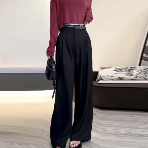 Elegant Black Suit Pants Womens Fashion Simple Straight Leg Trousers Korean Style Early Autumn New Arrival Luxury Light