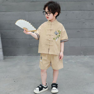 New Chinese Style Short Sleeve Childrens Outfit Summer Kids Tang Suit Hanfu Boys Clothing Set Comfortable Breathable Material