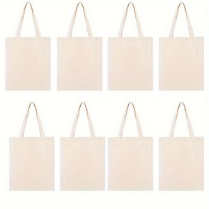 8-Pack Sublimation Tote Bags – 31x36 cm White Totes for DIY Crafts and Party Favors