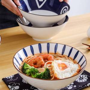 🌟 8-Inch Japanese-Style Household Ceramic Large Noodle Bowl 8 寸拉面碗日式大汤碗手绘创意水果沙拉碗筷套装碗家用陶瓷拌面泡面