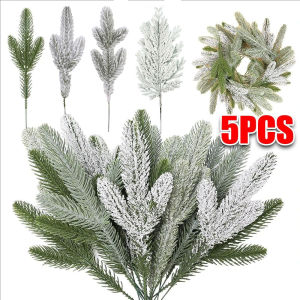 YESPERY 5pcs Christmas Tree Pine Branches Artificial Fake Plants Snow Pines Garland For Christmas Wreath Party Decor Xmas Gifts Ornament