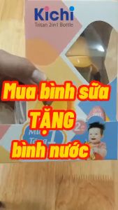 Bình sữa cổ rộng bình nước có ống hút 2 trong 1 nhựa Tritan 240ml không BPA núm vú siêu mềm chống sặc chống đầy hơi cho bé Kichilachi