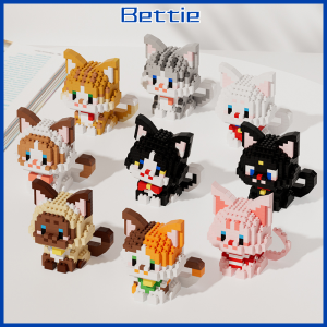 BETTIE Mainan Kecil Mini Block Blok Penyusun Nano Seri Kucing Menumpuk Blok Bangunan Nano