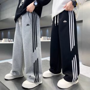 Spring Autumn Knitted Boys Straight Leg Sweatpants Elastic Waist Comfortable Breathable Polyester Fiber Childrens Casual Pants