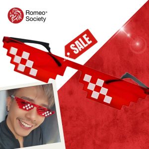 แว่นตาแฟชั่น CGRS112 แว่นกันแดด สไตล์โมเสก ไร้กรอบ Thug Life Pixel (สีแดง) แว่นผู้ชาย ใส่แล้วเท่