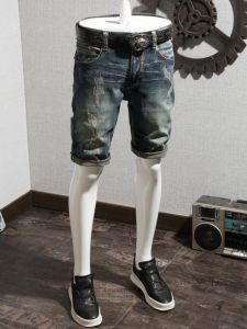 Slim Fit Vintage Denim Shorts Mens Elastic Ultra-Thin Five-Quarter Length Japanese Style Trendy Youth Low Waist Jeans Shorts