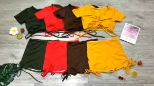 Bikini nữ bộ đồ bơi 2 mảnh quần đùi áo crop dây rút kín đáo freesize Bin Sports BHV181