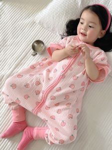 Pure Cotton Muslin Baby Sleepwear Short Sleeve Thin Continuous Clothing for Girls Boys Summer Anti-Kick Blanket Baby Clothes