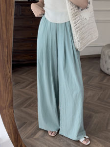 Laid-back Crumpled Wide Leg Pants Airy Casual Samurai Pants High Waist Long Trousers Cotton Blend Comfortable Summer Pants