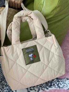 Lightweight Cartoon Snoopy Cotton Crossbody Bag Tote Handbag Nylon Material Clip-On Shoulder Bag Soft Structure Daily Use