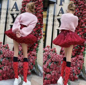 Autumn Winter New Style Wine Red Adult Ballet Tulle Skirt Puffy Skirt Pleated Skirt Dance Costume Princess Style Cotton Dress
