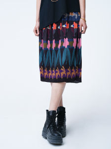 Moveup Spring 2025 A-Line Knee-Length Printed Skirt Elegant Commute Style Polyester Blend Comfortable Fit Mid-Length Skirt