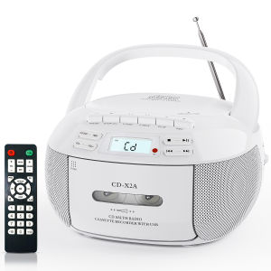 CD Cassette Player Recorder with USB/MP3 and Radios Portable CD Tape Boombox with Remote Control AC DC Power
