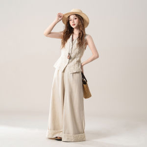 SHANGWEILUO | Unique Summer Embroidered Vest and Wide Leg Pants Set