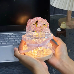 Handmade DIY Rose Ice Cube Night Light Material Kit Mothers Day Gift for Girlfriend Premium LED Lamp Home Decor Lighting