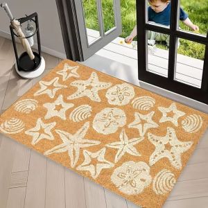 VIKAMA Seashell Welcome Door Mat Coastal Beach Print Non Slip Rug For Entryway Front Door Indoor Outdoor Nautical Summer Decor