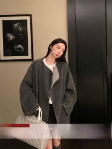 District Ouyang Contrast Color Wool Reversible Woolen Coat Womens Winter Small Short Woolen Fancy Woolen Outwear