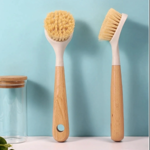 Multifunctional Wooden Handle Pot Brush Long Handle Cleaning Brush Dish Scrub Brushes Kitchen Cleaning Brush for Washing Cast Iron Pan Brush