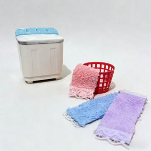 1:12 Miniature Laundry Room Scene Accessories Mini Washing Machine Towels Laundry Basket Model