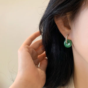 New Chinese Style Earrings Safety Lock Green Jade Dangle Earrings Versatile Pair  out Fashion Jewelry for Women