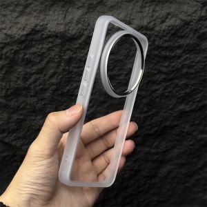 Matte Transparent White Metal Frame Phone Case for Huawei Mate70 Pro+ High Definition Clear Acrylic Silicone Anti-Fall Protection Hard Female Trendy