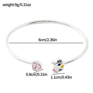 Sanrio | Silver Tone Hello Kitty Open Cuff Bangle Zinc Alloy with Pink Heart Crystal Adjustable Bracelet for Girls & Sanrio Fans