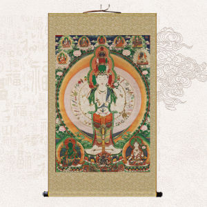 Silk Scroll Painting Tangka Eleven-Faced Thousand-Armed Thousand-Eyed Avalokiteshvara Portrait Hanging Picture Palace Collection