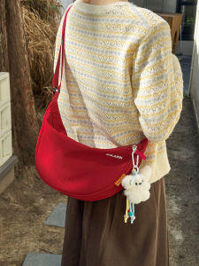 TANGKOU | Red Large Capacity Crossbody Travel Bag Lightweight Sport Bag Nylon Canvas Tote 2026 New